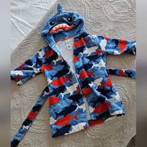 Shark Patterned Kids Hoodie Towel Robe - Blue, Red, White